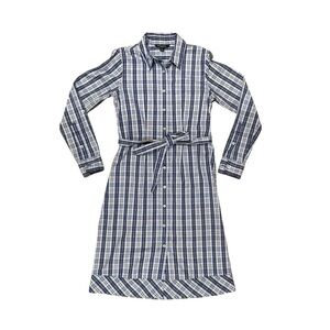 Brooks Brothers Blue White Plaid Shirt Dress Petite 4 Classic Midi